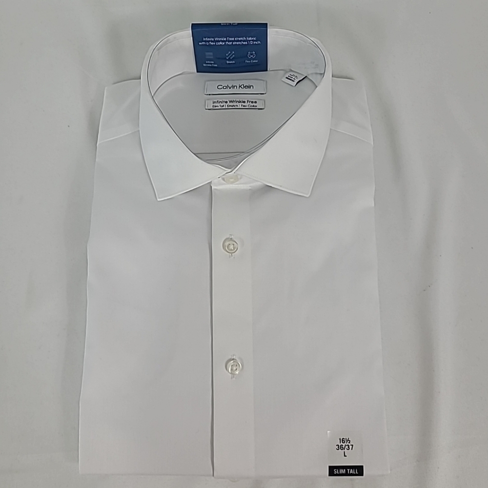 NEW Calvin Klein Dress Shirt Infinite Wrinkle Free Slim Tall Sz 16 1/2, 36/37